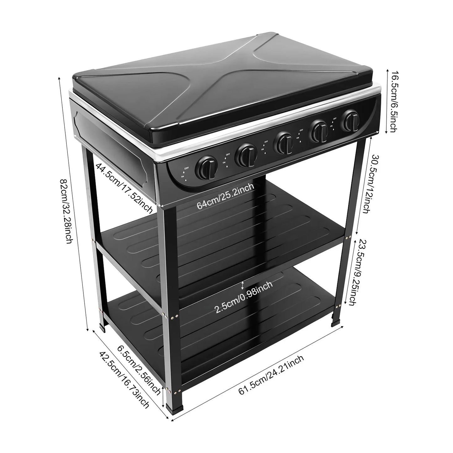 5 Burner Gas Stove Outdoor Camping Grill With Tier Storage