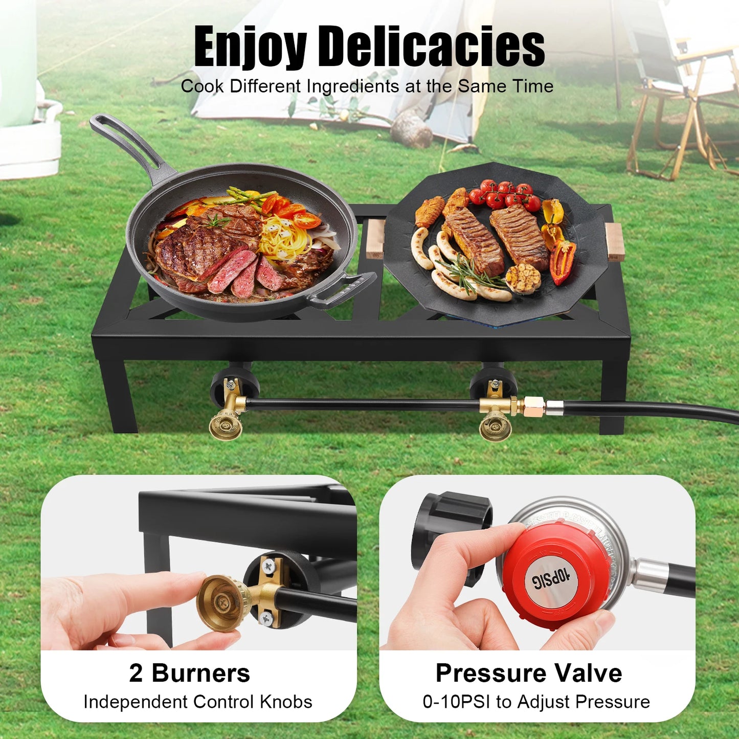 Portable 8000W Double Burner Gas Stove For Outdoor Cooking BBQ