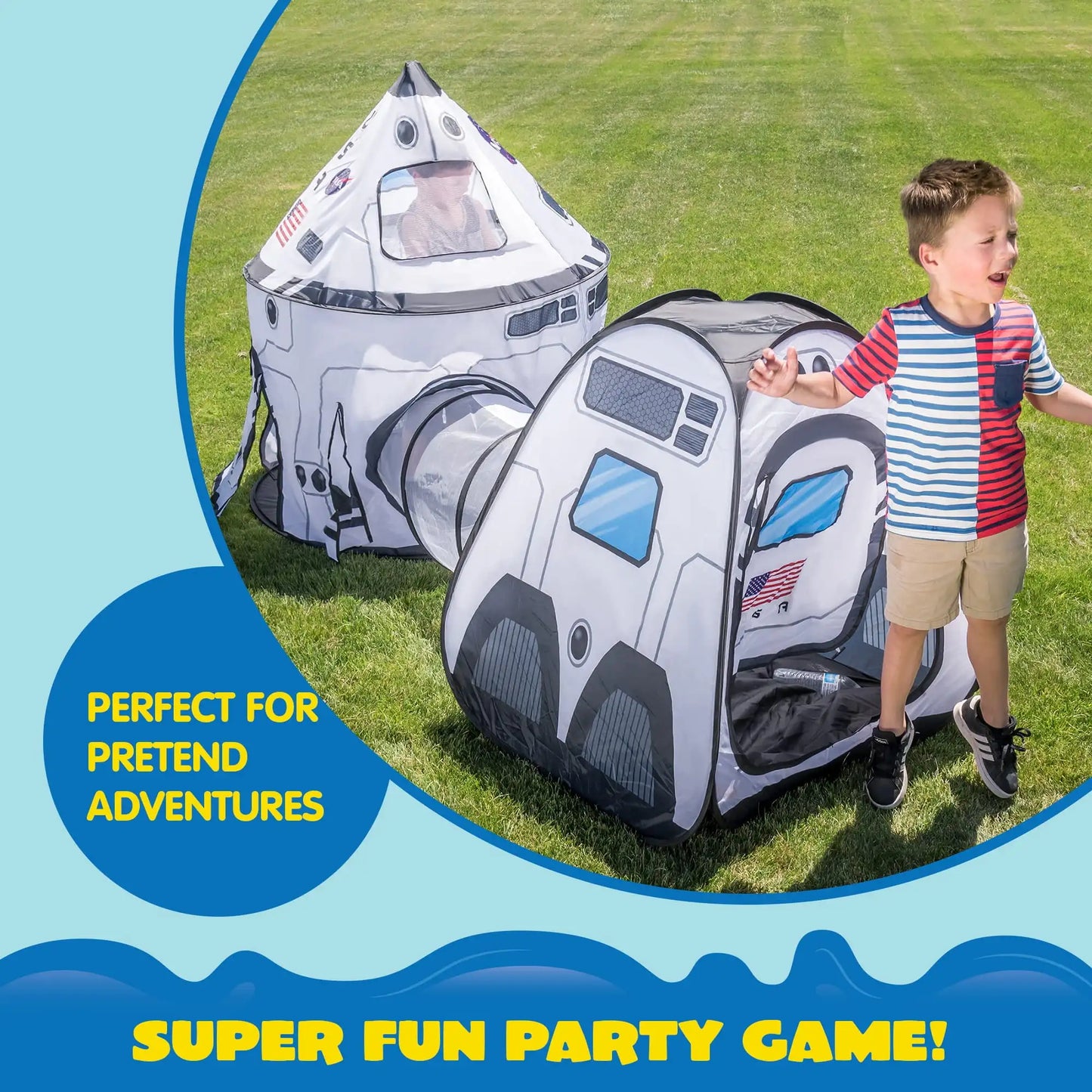 Joyfy Rocket Ship Play Tent With Pop Up Tunnel 3Piece