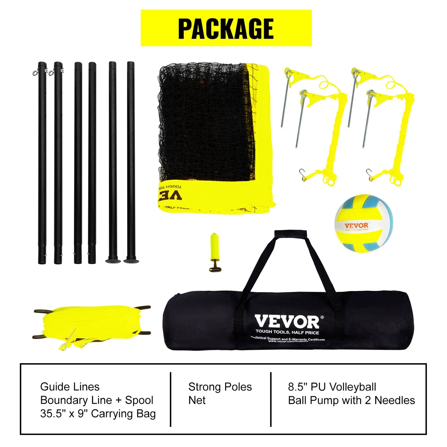 SucceBuy Portable Volleyball Net System With Adjustable Aluminum Poles Pump