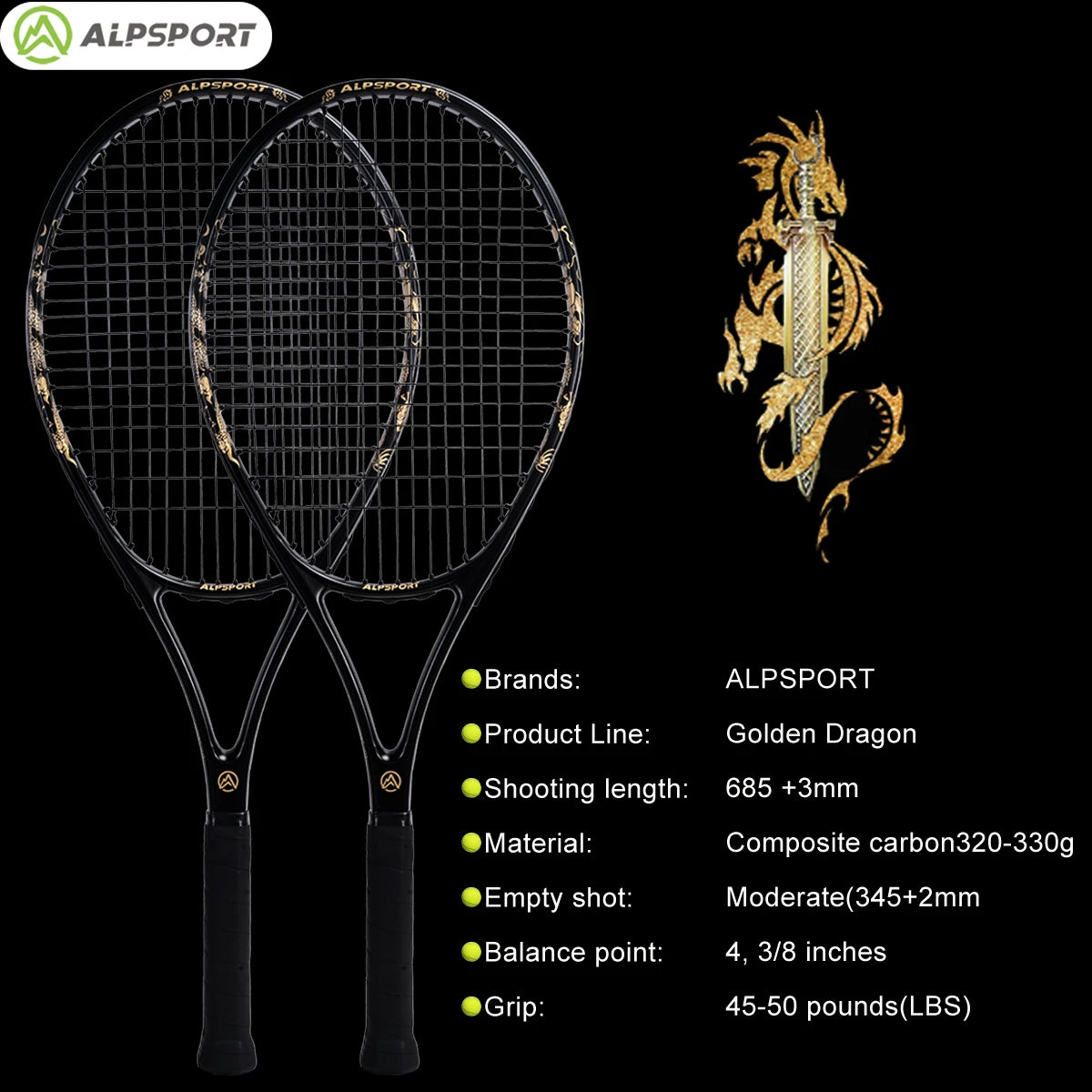 ALPSPORT JL Carbon Fiber Tennis Racket For Teens And Students