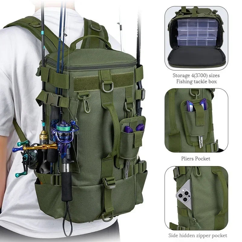 Multifunctional Fishing Backpack for Men with Large Capacity Rod Storage